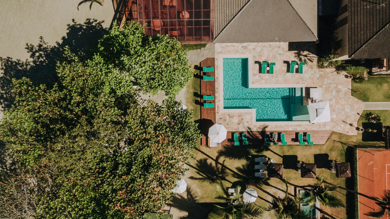 Vista aérea do Vista Bela Resort em Barequeçaba, São Sebastião